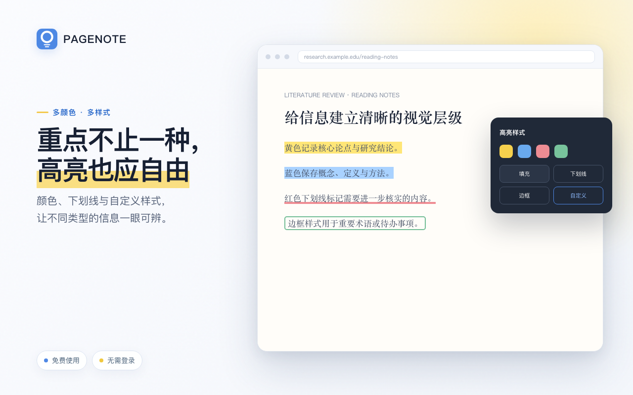 PAGENOTE 一页一记的多种高亮颜色和画笔样式